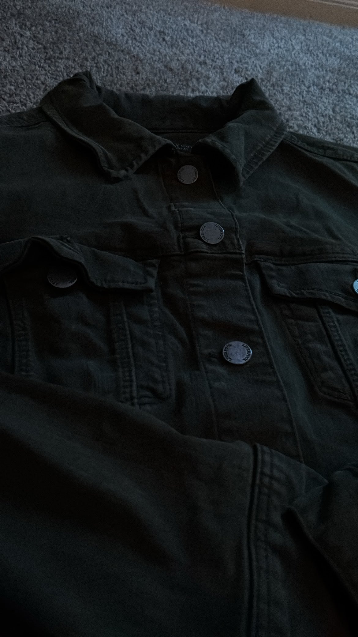 Dark Green/Grey Denim Button Up Jacket Youth Medium