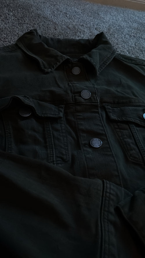 Dark Green/Grey Denim Button Up Jacket Youth Medium